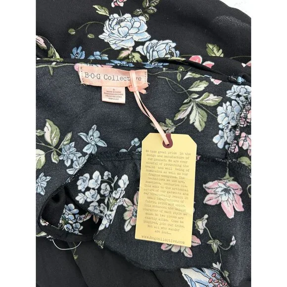 BO.G Collective Floral Wrap Maxi Dress Black/Blue Small With Flutter Sleeves NWT - Picture 12 of 16